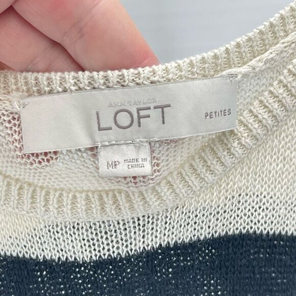 LOFT Women's Linen Blend Knit Stripe Tank Top Black and White Medium Petite - Picture 4 of 6